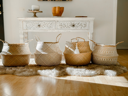 Extra Large Seagrass Woven Storage Baskets Set of 4, Wicker Baskets for Organizing, Nursery and Home Storage