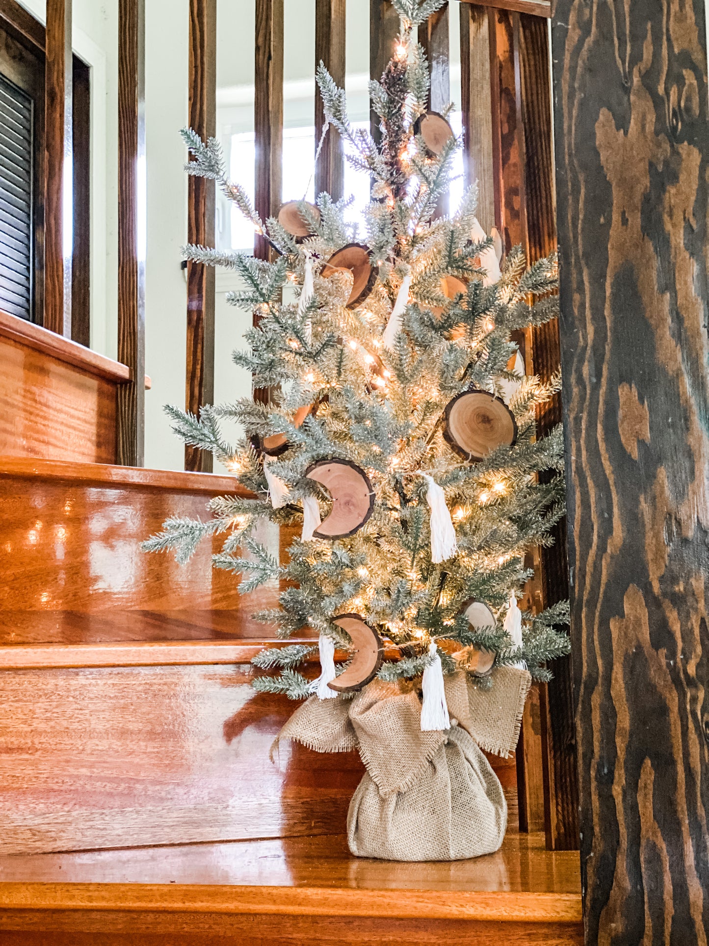 Coastfully Yours Handcarved Natural Birchwood Moon Phase Garland with Tassels